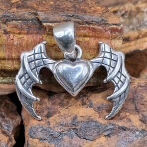 Sterling Silver Bat Heart Pendant Reversible Victorian Gothic